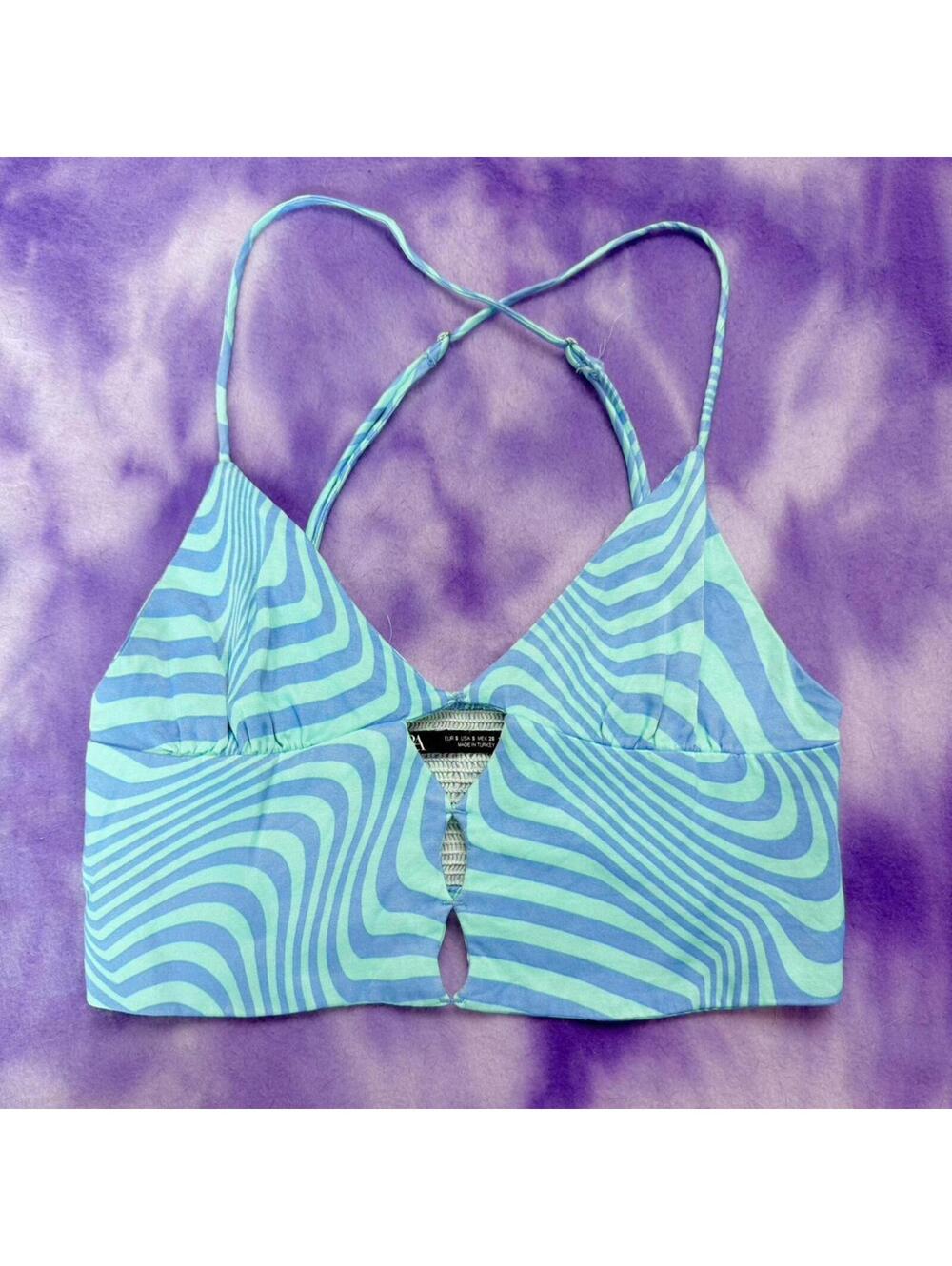 Zara blue wavey stripe strappy crop top
